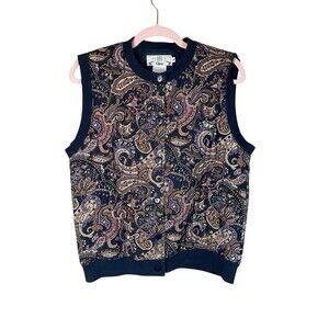 Vintage‎ Women's Orvis 100% Silk Button Vest Paisley Quilted Medium Gorpcore